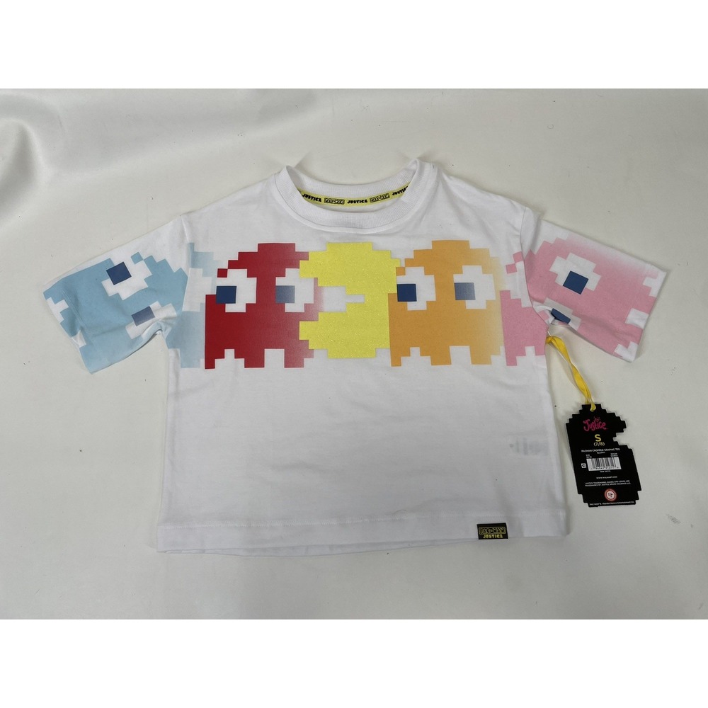 Justice Girls Pacman Cropped Graphic Tee Size S‎ White